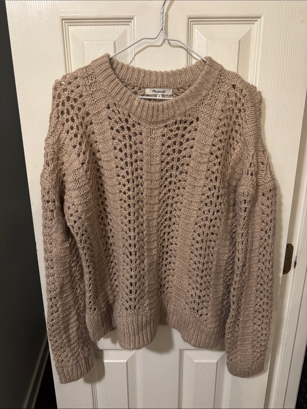 Madewell Taupe Open-Stitch Crewneck Sweater